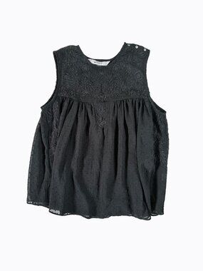 Y2K Embroidered Black Sheer Top XS Floral Lace Sleeveless Boho Y2K Fairy Grunge